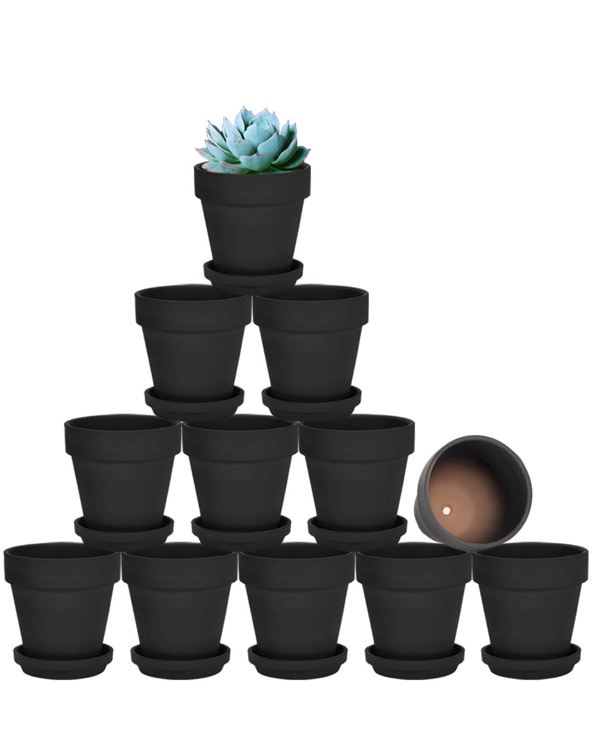 vensovo 7.6CM Black Terra Cotta Pot for Plant - Small Pot with Drainage Hole and Saucer, Indoor Outdoor Use — image 1