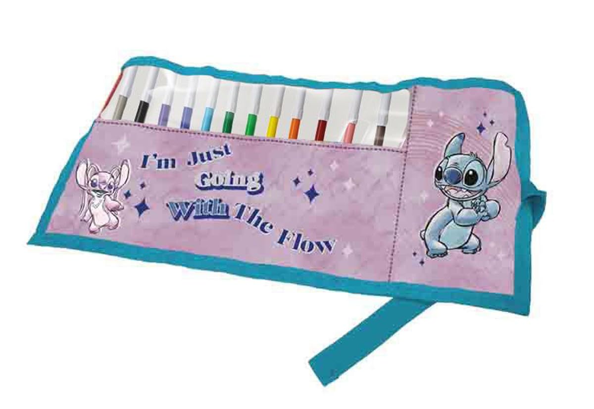 Mc Srl Disney Stitch Giotto School Pencil Case with 12 Markers for Children, 41 x 21 x 19 cm, Pink/Green, Modern
