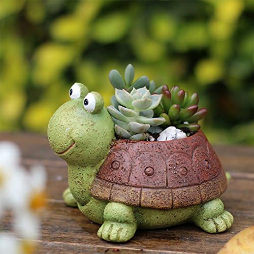 Resin Succulent Flower Pot Pastoral Dull Turtle Planter Micro Landscape Garden Office Home Decoration Flowerpot,3.9 x 4.5 x 3.5 Inches (Green)