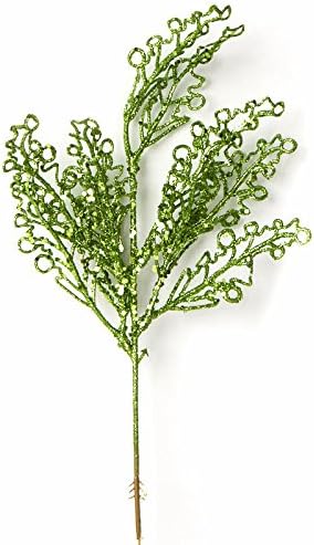 Group of 12 Green Glittered Artificial Acanthus Sprays for Holiday Decorating, Crafting and Displaying