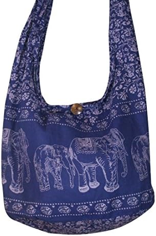 Thai Hippie Elephant Crossbody Bag Purse shoulder bag Thai Top Zip Color Dark Blue.