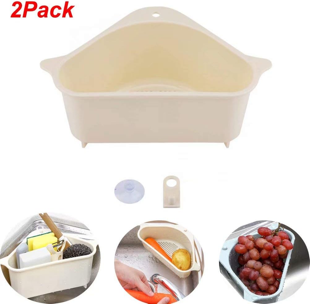 2Pack Triangular Sink Drain Shelf, Kitchen Multi-purpose Basket Suction Cup Kitchen Storage Dish Rack Organizer for Kitchen Bathroom