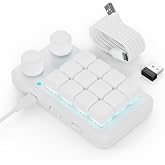 MOSHOU 12-Key Programmable Macro Pad with Knob, RGB Shortcut Keyboard,White | One-Handed, Tri-Mode Wired, 2.4G Wireless &amp; Bluetooth, 3-Layer Custom Programming, Hot-Swappable Switches, USB-C