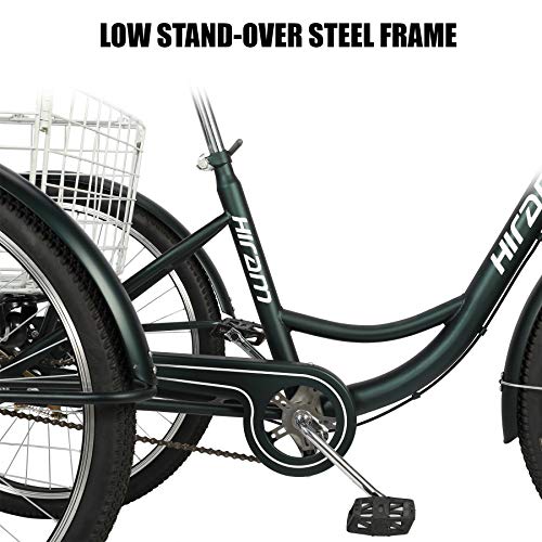 HIRAM 3-Wheeled Adult Tricycle with Foldable Basket, 24" Wheels Trike for Men and Women, Single Speed Cruise Bike, Exercise Bike for Recreation and Shopping, Water-Proof Bag and Bicycle Bell - Thumbnail 4