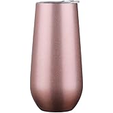 Gteller 6 oz Stainless Steel Champagne Tumbler Stemless Glasses with Lid, Double Wall Insulated Travel Mug Perfect for Wine, Coffee, Drinks, Champagne, Cocktails, Colorful (Golden)