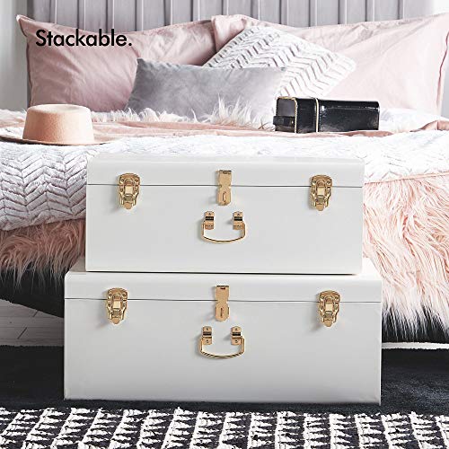 Beautify Extra Large White Steel Metal Storage Trunk Set Lockable