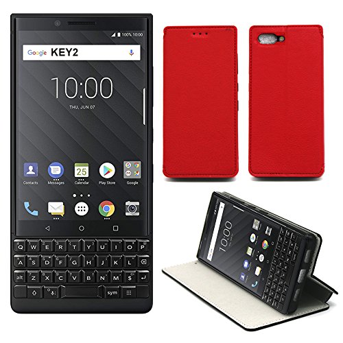 XEPTIO BlackBerry Key2 Dual Sim case Leather red - Flip Leather Folio Case/Cover and TPU Smartphone BlackBerry Keyone 2 / Key 2 PU Leather Protective case Accessories