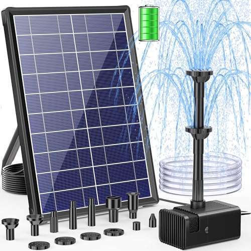 POPOSOAP Solar Fountain 8 W with 3600 mAh Backup Battery, Dry Run Protection Water Pump for Pond, Bird Tray, Aquatic Decor
