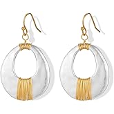 MYCUTEY Two Toned Dangle Earrings For Women Gold And Silver Heart Teardrop Link Earrings