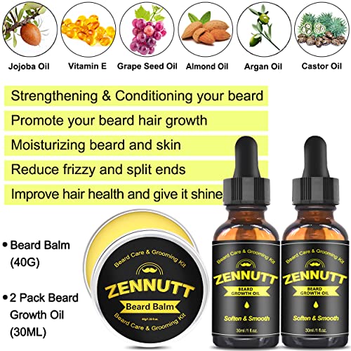 ZENNUTT Beard Growth Kit,Beard Kit,Beard Grooming Kit w/Beard Wash,2