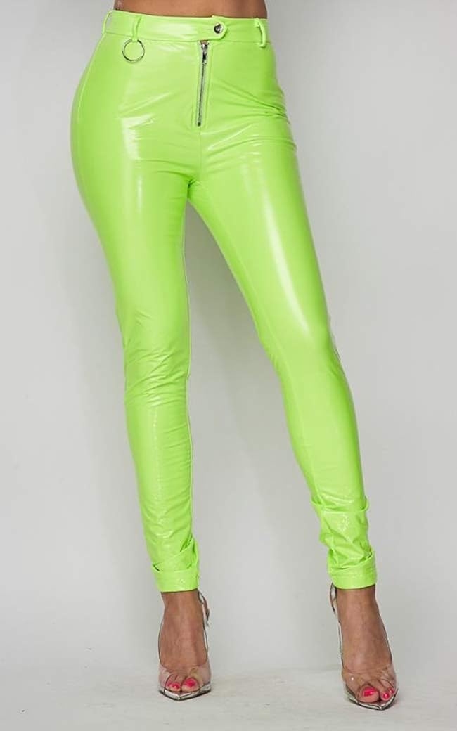 neon leather pants