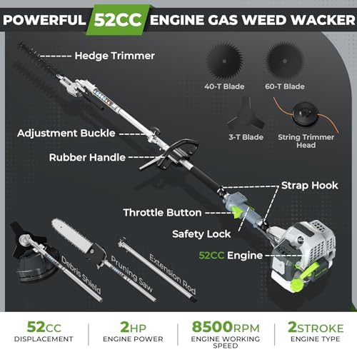 52CC 6-in-1 Multi-Functional Weed Wacker Gas Powered 2-Stroke Weed Eater photo 10