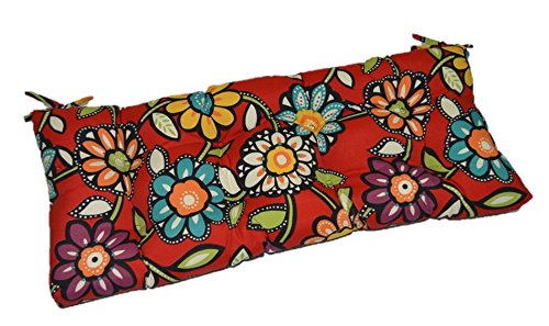 Red, Blue, Green, Purple Contemporary Floral Indoor / Outdoor Tufted Cushion with Ties for Bench, Swing, Glider - Choose Size (60" x 18")