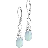 Natural Simple Single Stone Drop Earrings,Silver Real Genuine Crystal Quartz Gemstone Statement Dangle Earrings for Women Her