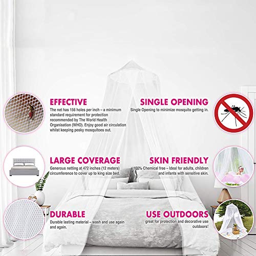 Gyswshh 250cm Single Door Hung Mosquito Net Bed Curtain Canopy Outdoor Fly Insect Decor White - Thumbnail 4