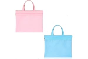 2 Pcs Large Double Pocket Waterproof File Bag with Handle 11x14.5 in Zip File Pouch Library Bag Handbag A4 Size Foldable Docu