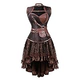 frawirshau Corset Dress Women's Steampunk Clothing Vintage Halloween Costume Gothic Corset Skirt Set