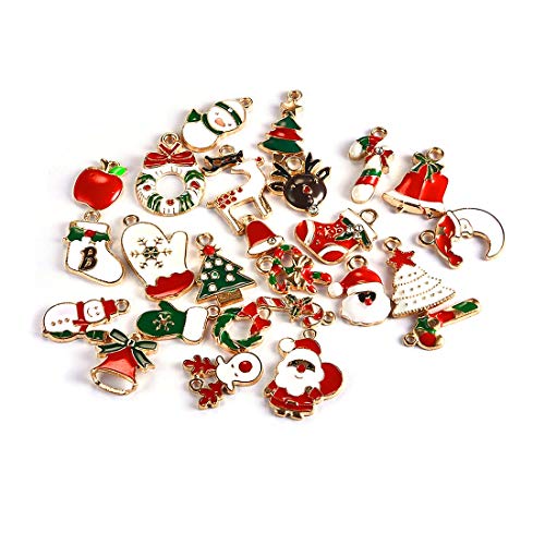 LANBEIDE 52PCS Christmas Charm Pendant for Necklace Bracelet Earrings Enamel Charms for Jewelry Making Crafting Decoration