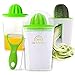 Spiralizer Vegetable Slicer: 2 in 1 Bundle Handheld Spiral Slicer + Manual Citrus Juicer: Orange Lemon Squeezer and Veggie Zucchini Spaghetti Pasta Noodle Maker; Vegetable Peeler and Cleaning Brush