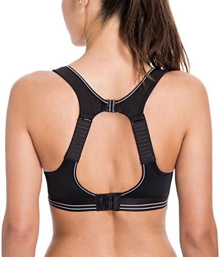 Hihihappy Fashion Women's Compression Racerback Adjustable High Impact Running Sports Bra Black32DD