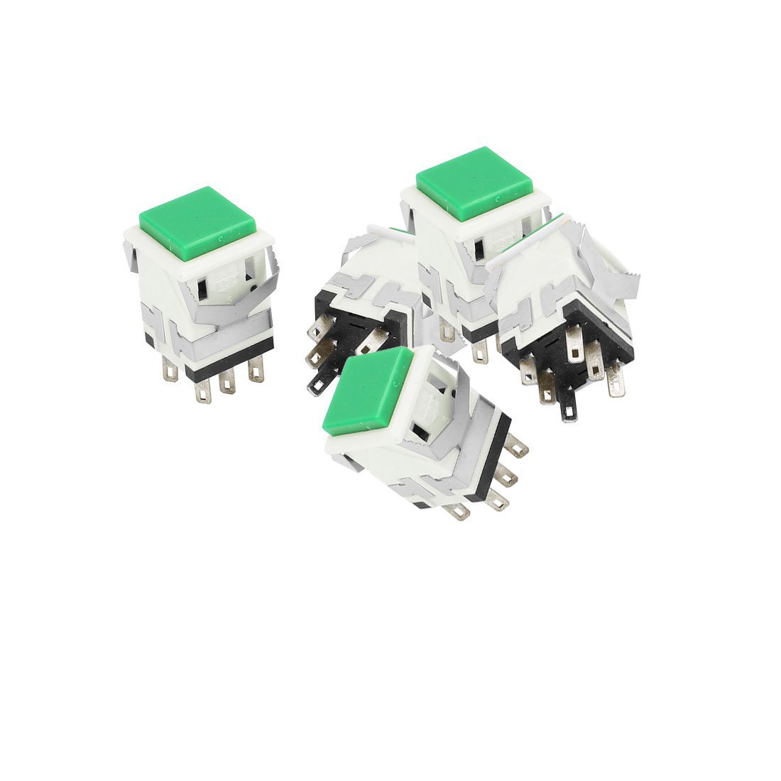 Sourcingmap 250VAC/3A 125VAC/6A DPDT Latching Green Square Push Button Switch 5 Pcs