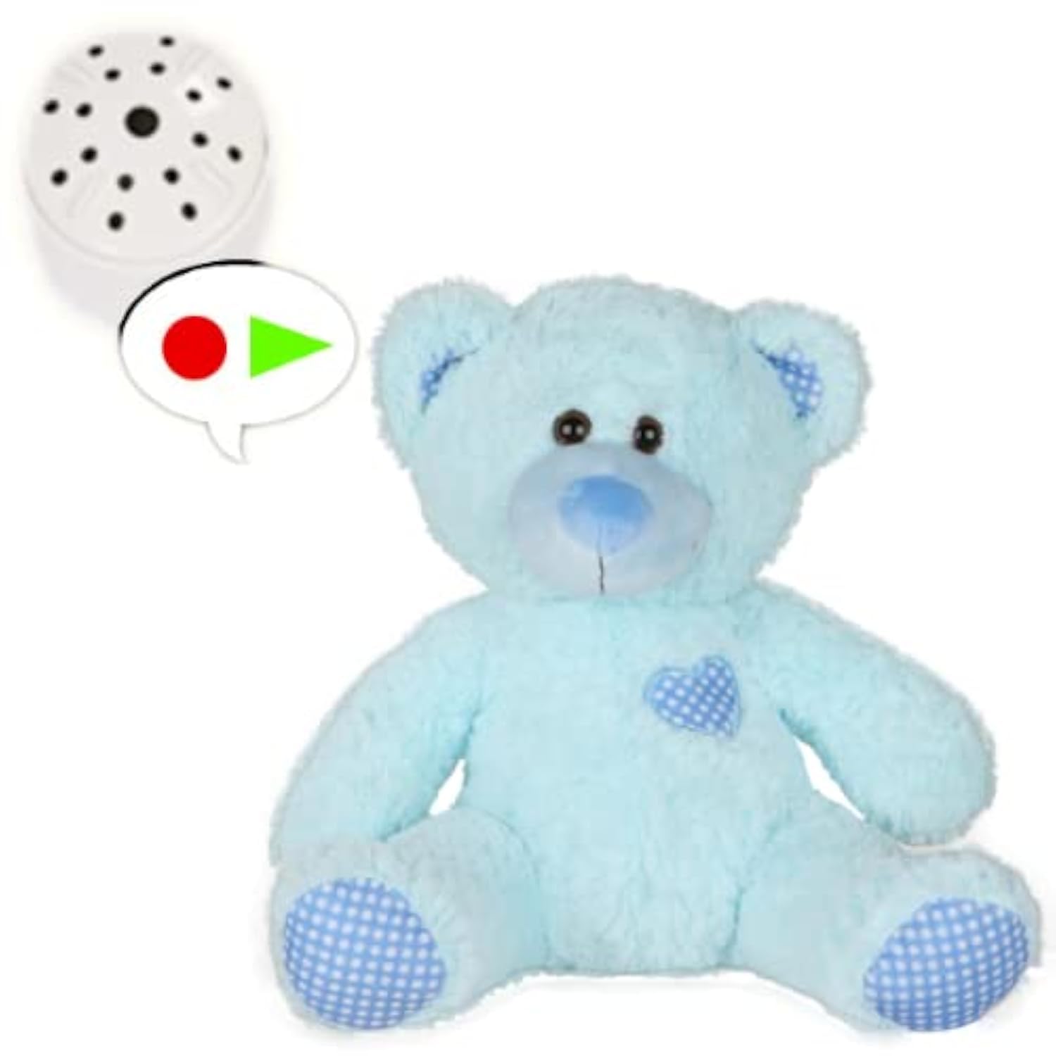 Little Blue Classic Teddy with 60 Second Voice Recorder - 10"/25cm - Recordable Teddy Bear Gift - Baby Heartbeat Bear