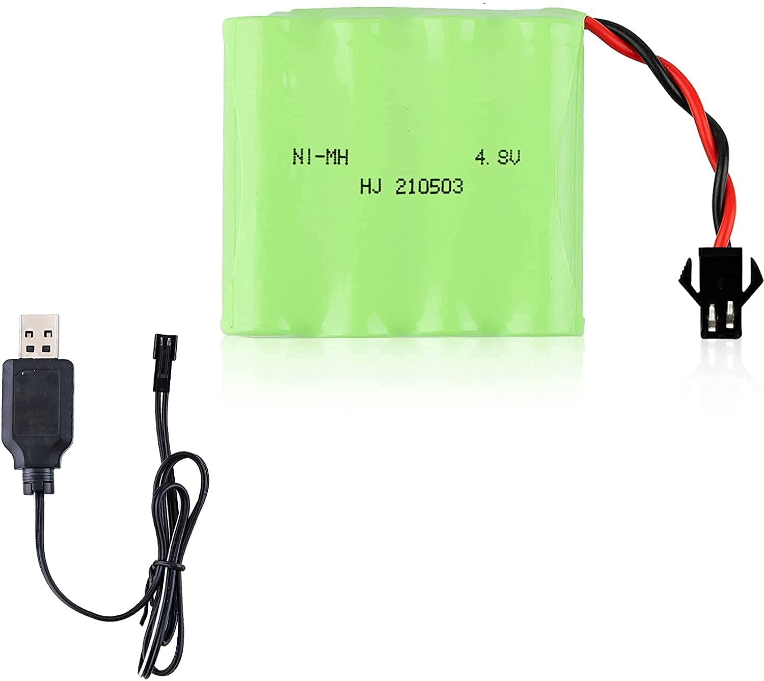 YUNIQUE GREEN-CLEAN-POWER - Rechargeable Ni-MH Battery 4.8V 1200mAh for Remote-Controlled Cars | Includes USB Charger | Quick Charging, Playtime Over 18 min, Green, 55x48x15 mm - 84 gr