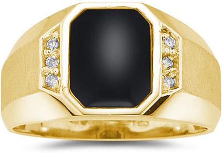 10K Yellow Gold Onyx and Diamond Men's Ring