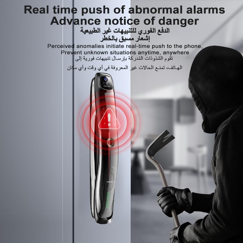 Makayuron Smart Door Lock, 7IN1,3D Face Recognition,Palmprint, Fingerprint, IC card,Passcode,Mechanical keys.Tuya app supported.Equipped with 6068 mortise,Class C lock cylinder (M03-FH)