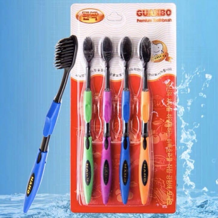 Set of 4 Bamboo Charcoal Toothbrush Guanbo Nano Superfine Soft Gentle