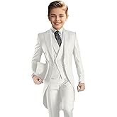 Toobour Suits for Boys 3 Pieces Formal Long Tailcoat Tuxedos for Kids Wedding Banquet Party Outfit Jacket Vest Pants Set