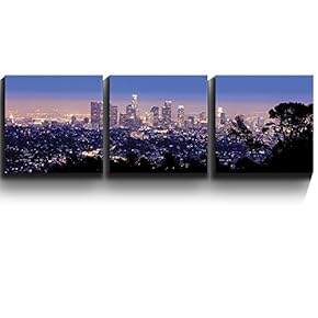 Los Angeles Skyline Evening - Canvas Art Wall Art - 16"x16"x3 Panels