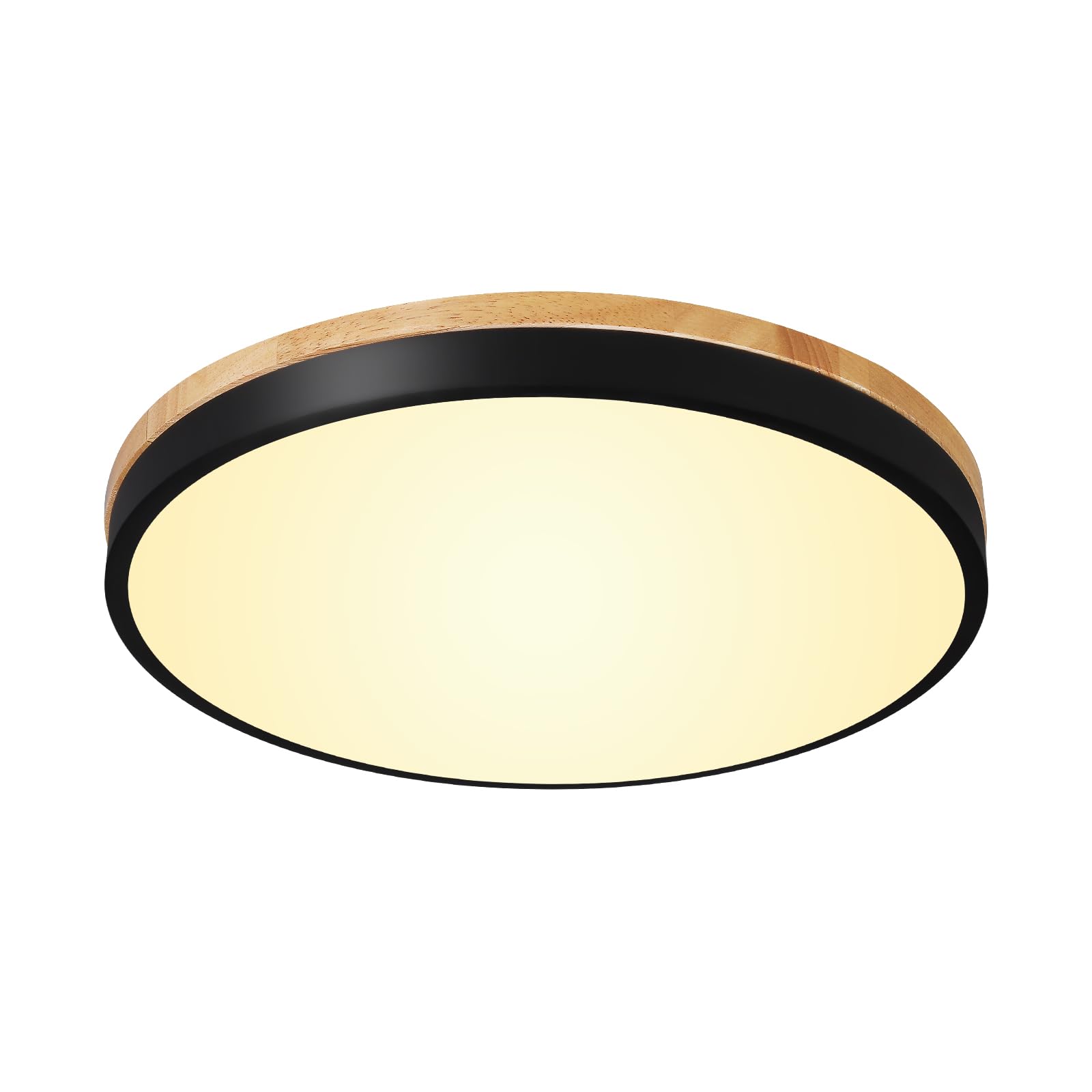 Photo 1 of HLinghtnet 12 Inch Wood LED Flush Mount Ceiling Light Fixtures 5CCT 2700-5000K 24W Dimmable | Overhead Light | Round | Black | Ceiling Lamp | Bathroom | Bedroom | Kitchen | Hallway | Laundry Room