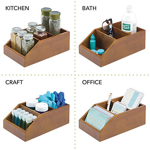mDesign Bamboo Wood Food Storage Bin with Divided 3 Compartments and