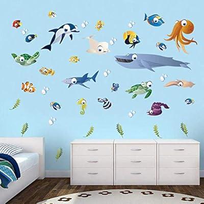 Decalmile Under The Sea Dolphin Fish Wall Stickers Kids Room Wall Decor Vinyl Peel And Stick