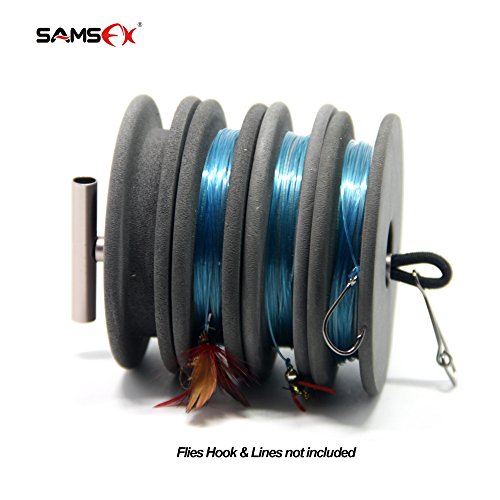 SAMSFX Tippet Rigging Foam Quick Fly Changes with Tippet Spools Holder (1 Large Tippet Holder & 4 Black Rigging Foams - 70mm)