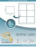 Shop4Mailers 6-Up White Shipping Labels 3 1/3" x 4" ~ 100 Sheets, 600 Labels