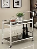 Chrome Metal Bar Tea Serving Cart With Black Tempered Glass