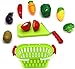 Little Treasures Kitchen Playset for kids 3+ colorful cutting food playset with a handy, spacious veggie basket accommodating eggplant, tomato, capsicum, corn, pepper, and broccoli; all easy to cut