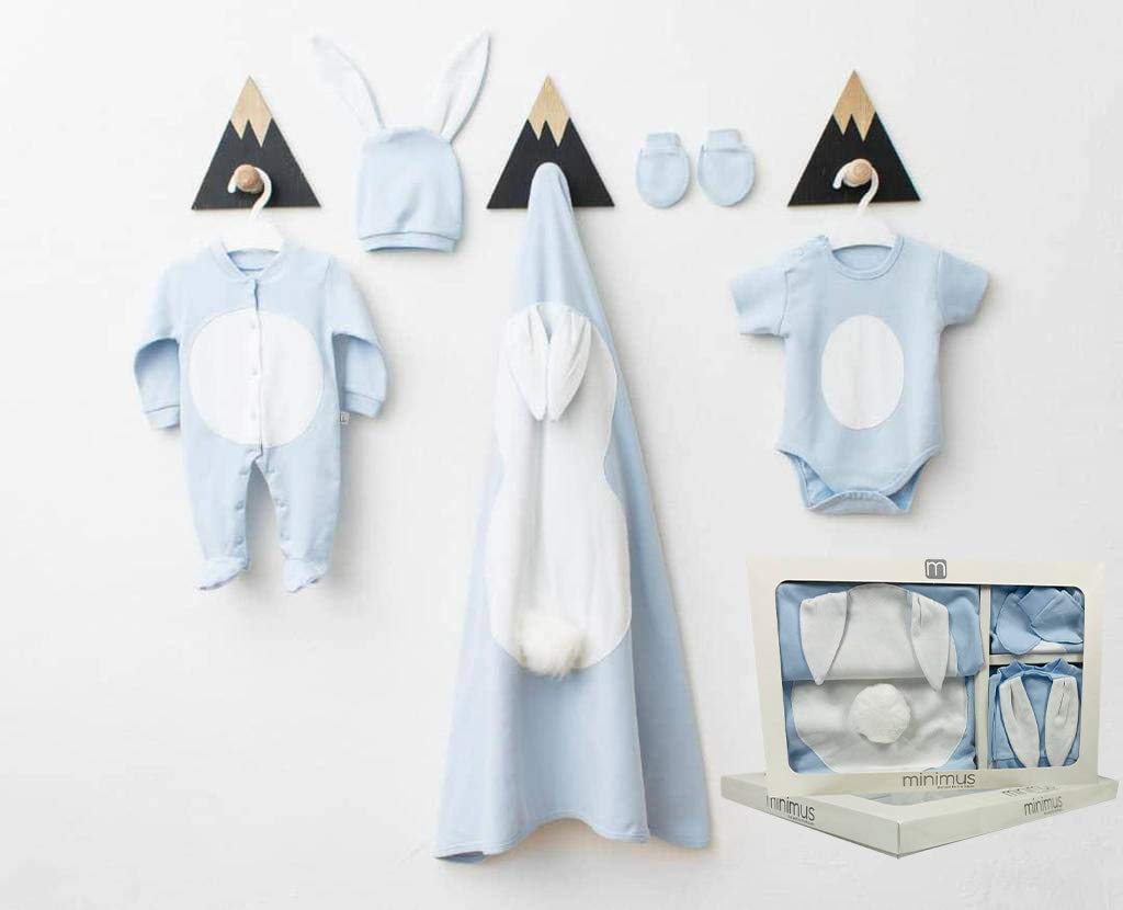 Newborn Essentials Baby Boy Clothes Set: Baby Blanket, Baby Sleepsuits, Baby Grows/Vests, Baby Mittens & Newborn hat. Baby Hamper Gift:(Blue)