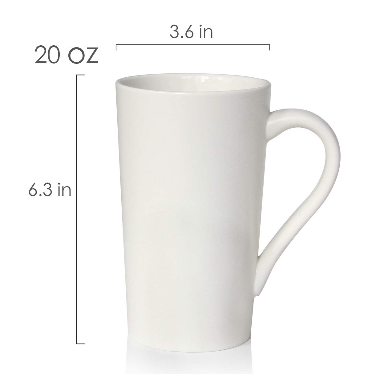 20 oz / 600ml Large Coffee Mugs, Smilatte M007 Plain Tall Ceramic Cup