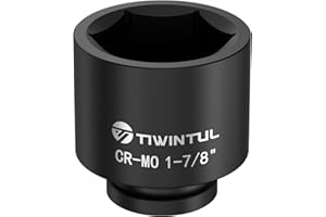 TIWINTUL 3/4 Inch Drive Impact Socket 1-7/8", Anti-Rounding 6-Point Design SAE Socket, Heat-Treated CR-MO, Black Phosphate Fi