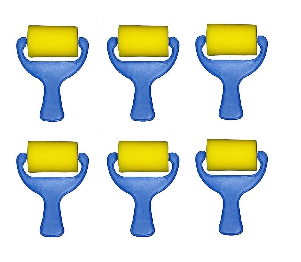 Painting rollers | Sponge roller with plastic handle | 7cm length x 2.5cm diameter | Pack of 6