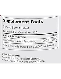 Tabletas masticables de vitamina D3, de 1000IU, para niños. Fácil digestión, con la dosis justa de vitamina D3...