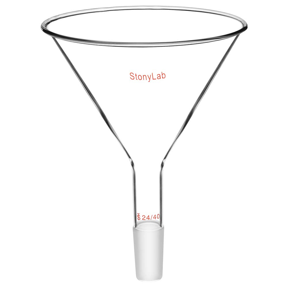 StonyLab Glass Short Stem Powder Funnel with 150 mm Top Outer Dimension and 24/40 Inner Joint Filter Funnel Glass Funnel