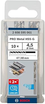 Bosch 10x PRO Metal HSS-G Twist Drill Bit Ø4.50mm Pack of 10 view 2