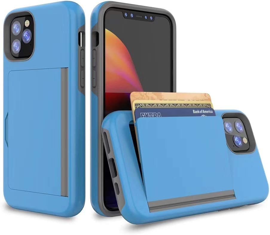 Caseitnow - iPhone 11 Pro 5.8 inch Wallet Case with Card Holder Dual Layer Hard Shell Heavy Duty Shockproof Protection Anti-Scratch with Soft Rubber Bumper Inside Designed for iPhone 11Pro (Blue)
