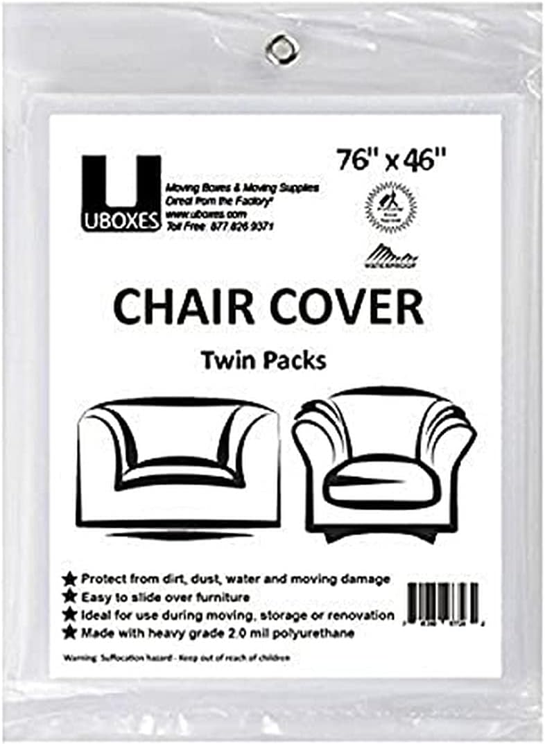 Slipcovers - Uboxes (72x46) Chair Covers 2 MIL Heavy Duty Polyethylene to Protect Items from Dust Dirt and Spills, Clear, Set of 2