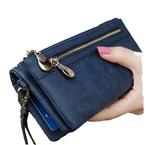 Fashion Women Wallets Dull Polish Leather Wallet Double Zipper Day Clutch Purse Wristlet ...