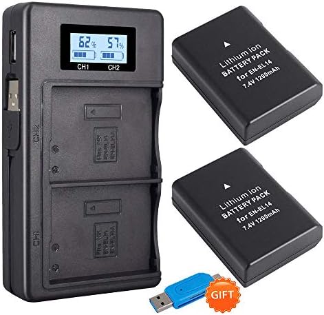 PALO EN-EL14 EN-EL14A Replacement Battery (2-Pack 1200mAh) and Dual USB Charger Compatible with Nikon EN-EL14, EN-EL14A and Nikon P7000, P7100, P7700, P7800
